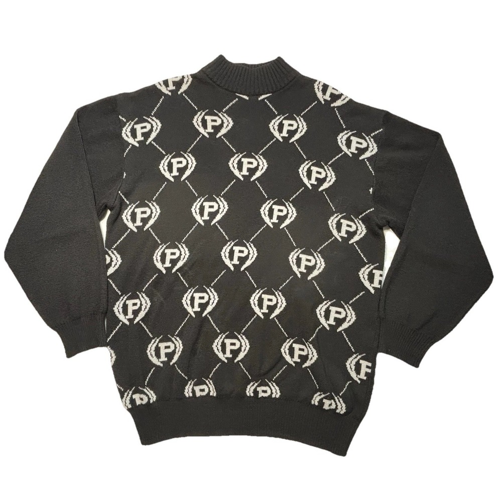 Y2K Phat Farm Sweater XXL Black All Over Logo Monogram‎ Knit Hip Hop Streetwear